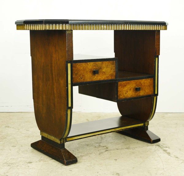 Living Room - 1930s Art Deco Burled Maple & Brass Console Table