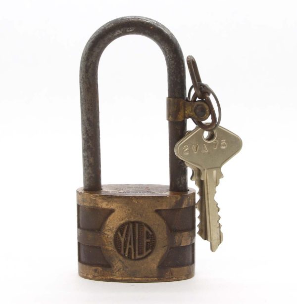 Locks - Antique Brass Yale & Towne Large Entry Dual Shackle Padlock