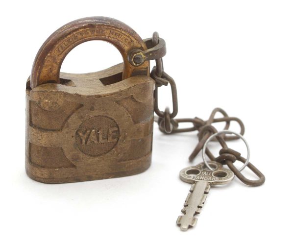 Locks - Antique Yale & Towne Brass Padlock with Chain