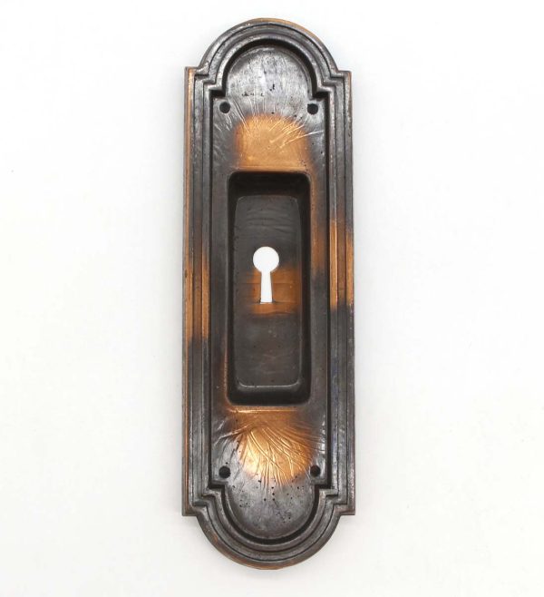 Pocket Door Hardware - Art Deco 8.5 in. Japanned Steel Beaded Pocket Door Plate