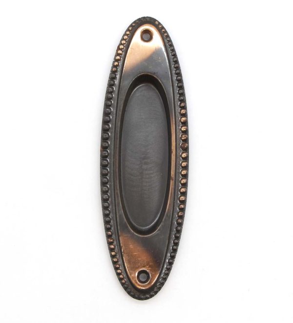 Pocket Door Hardware - Traditional 7 in. Japanned Steel Beaded Pocket Door Plate