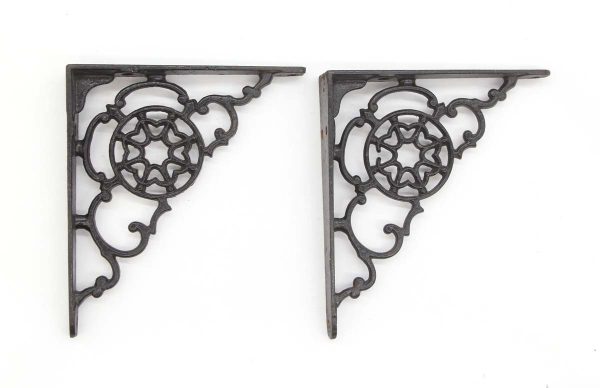 Shelf & Sign Brackets - Pair of Victorian 4.875 in. Cast Iron Black Shelf Brackets