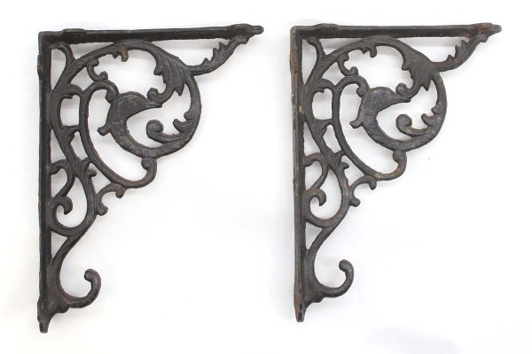 Shelf & Sign Brackets - Pair of Victorian 9.75 in. Cast Iron Black Shelf Brackets