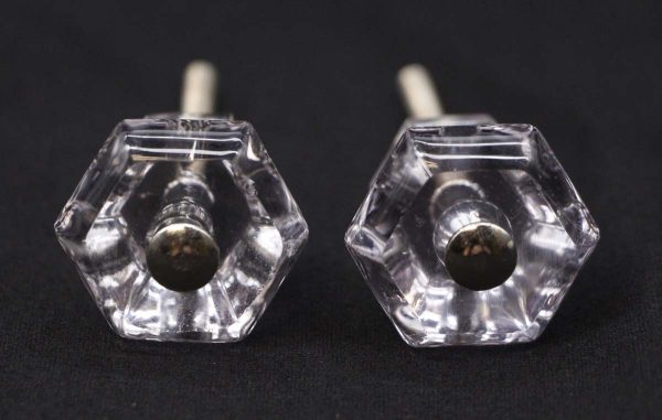 Cabinet & Furniture Knobs - Pair of Vintage 1.125 in. Glass Hexagon Drawer Cabinet Knobs