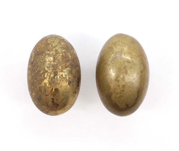 Cabinet & Furniture Knobs - Pair of Vintage 1.25 in. Classic Brass Oval Cabinet Drawer Knobs