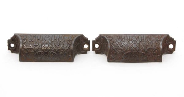 Cabinet & Furniture Pulls - Pair of Antique 3.75 in. Aesthetic Cast Iron Bin Pulls