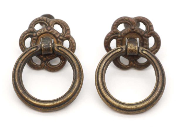 Cabinet & Furniture Pulls - Pair of Traditional Vintage 2 in. Brass Scallop Ring Drawer Pulls