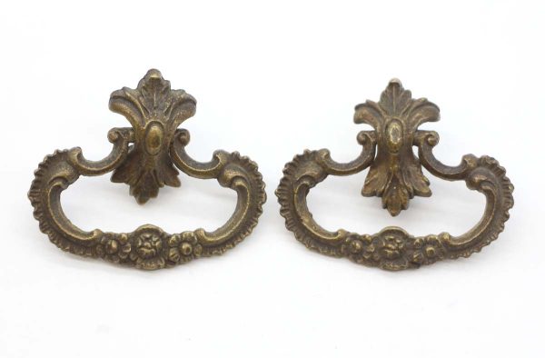 Cabinet & Furniture Pulls - Pair of Vintage 2.125 in. Brass Victorian Floral Drawer Pulls