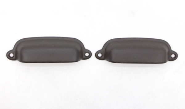 Cabinet & Furniture Pulls - Pair of Vintage 3.5 in. Matte Black Brass Drawer Cup Pulls