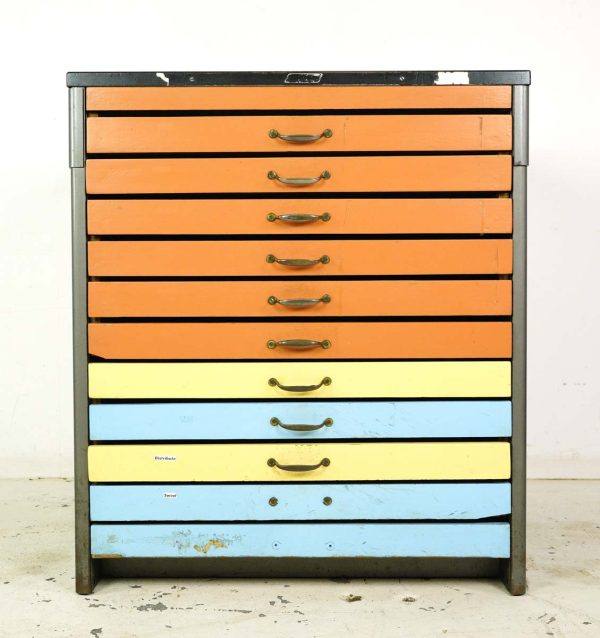 Cabinets - Industrial Steel Colorful 11 Drawer Office Cabinet