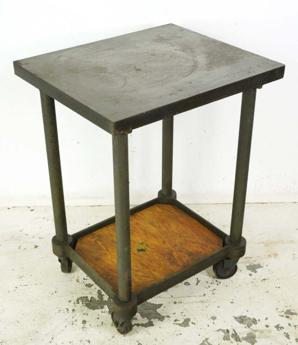 Commercial Furniture - Antique 37.5 in. Steel Rolling Turtle Table Factory Cart