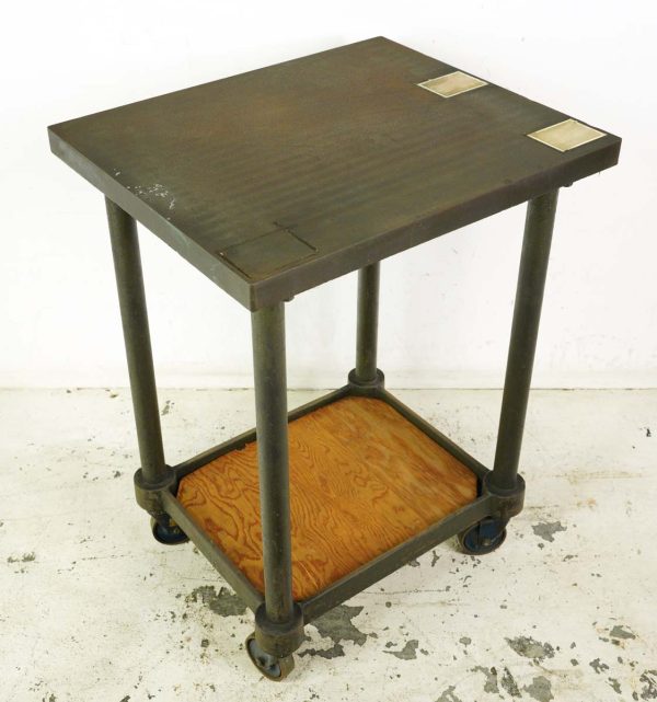 Commercial Furniture - Antique Rolling 37.5 in. Steel Turtle Table Factory Cart