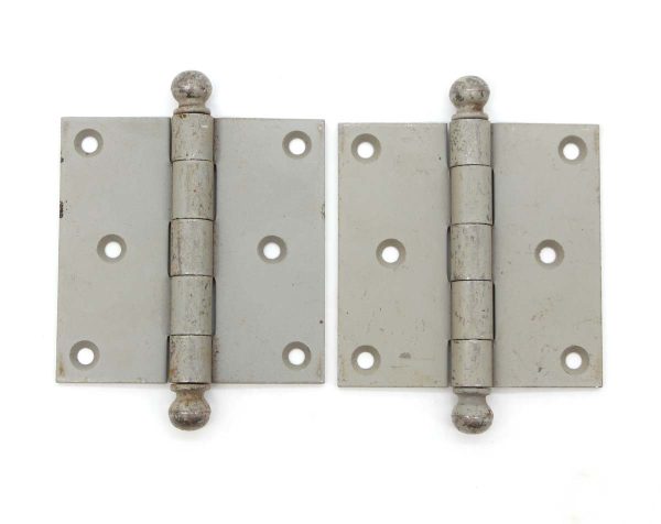 Door Hinges - Pair of Classic 3.5 x 3.5 Ball Tip Gray Steel Butt Door Hinges