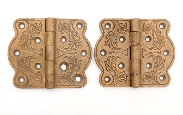 Door Hinges - Pair of Vintage 4 x 3.375 Brass Ornate Door Hinges