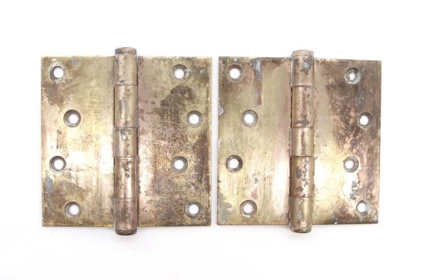 Door Hinges - Pair of Vintage 4 x 4 Brass Finish Steel Door Hinges