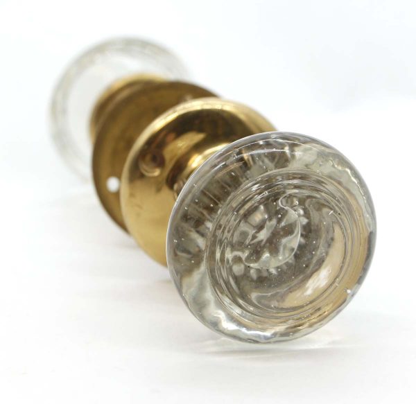 Door Knob Sets - Pair of Vintage Round Glass Door Knobs with Rosettes