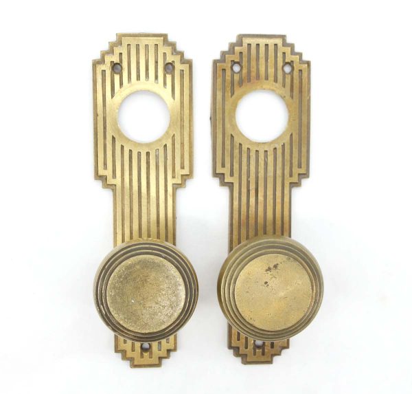 Door Knob Sets - Vintage Round Concentric Brass Art Deco Door Knob Set