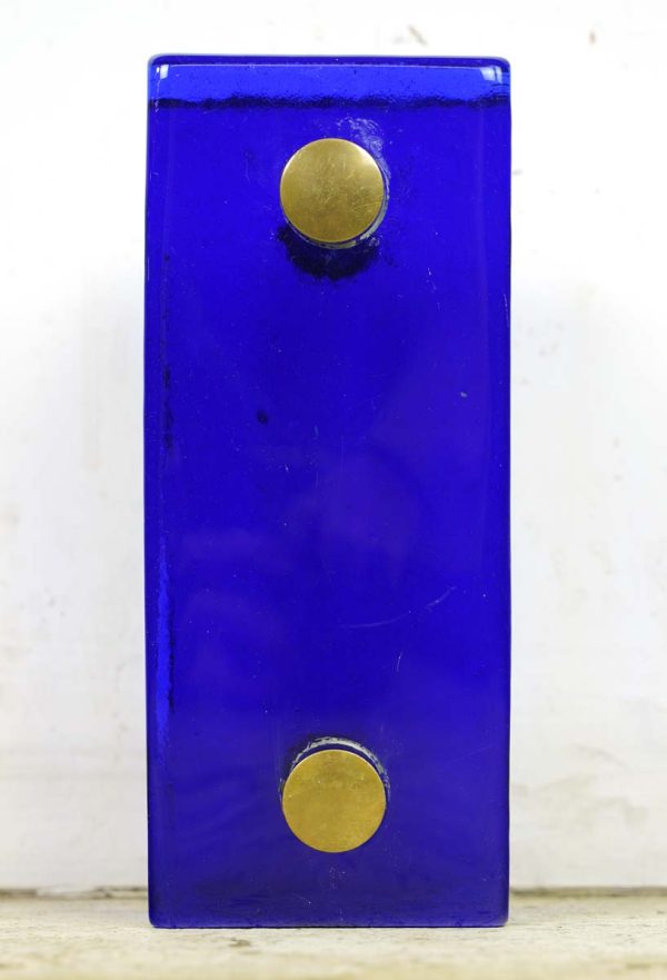 Door Pulls - Pair of Vintage European Blue Glass Door Pulls with Brass Bolts