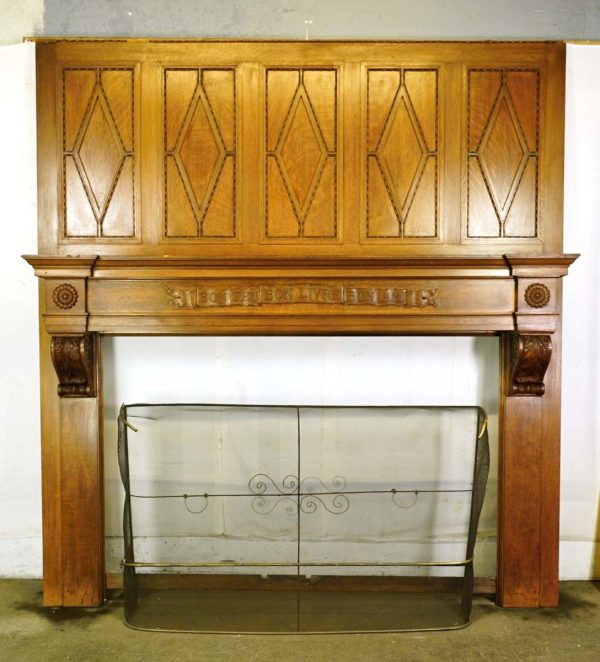 Mantels - Reclaimed French Oak Mantel with Brass Screen