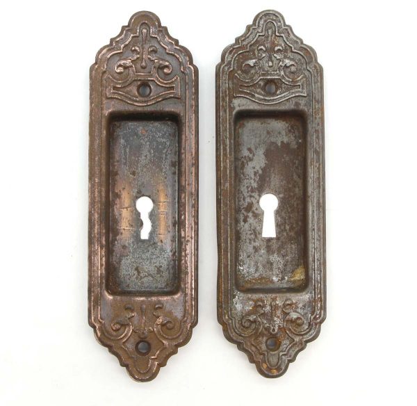 Pocket Door Hardware - Pair of Vintage 6.5 in. Victorian Steel Pocket Door Plates