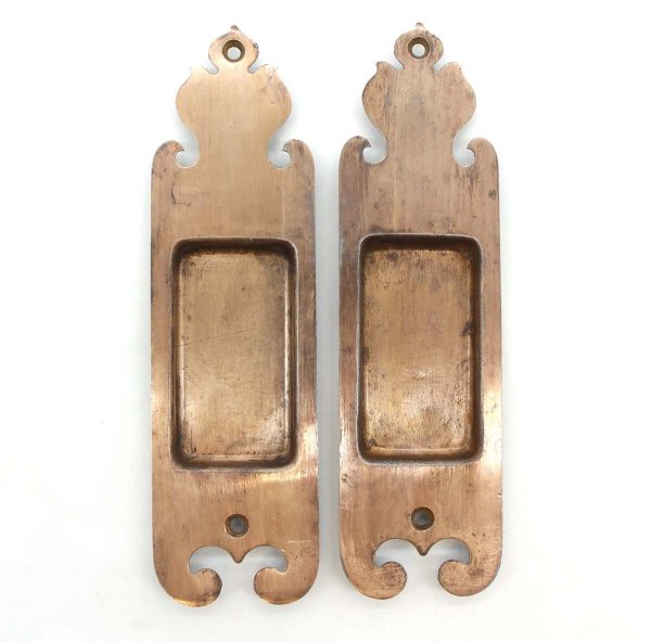 Pocket Door Hardware - Pair of Vintage 7.75 in. Brushed Brass Steel Pocket Door Plates