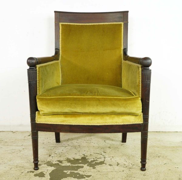 Seating - Antique European French Yellow Velvet & Wood Arm Chair