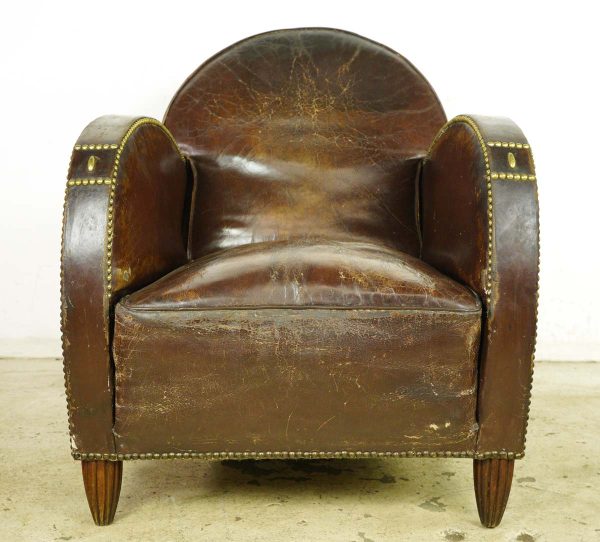 Seating - European Art Deco Cow French Leather & Wood Club Chair