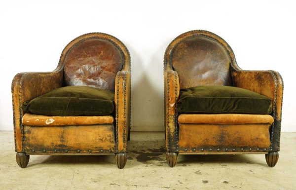 Seating - Pair of Vintage European Arched Back Leather Club Chairs