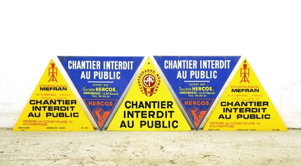 Vintage Signs - Set of Vintage French Do Not Enter Construction Site Signs