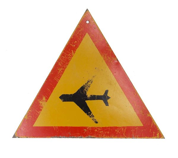 Vintage Signs - Vintage European Steel Airplane Warning Road Traffic Sign