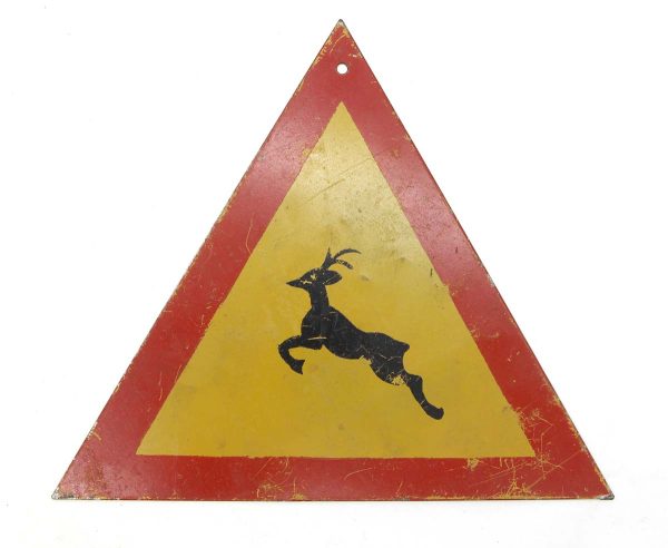 Vintage Signs - Vintage European Steel Deer Crossing Road Traffic Sign