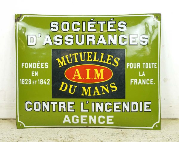 Vintage Signs - Vintage European Steel French Insurance Agency Sign