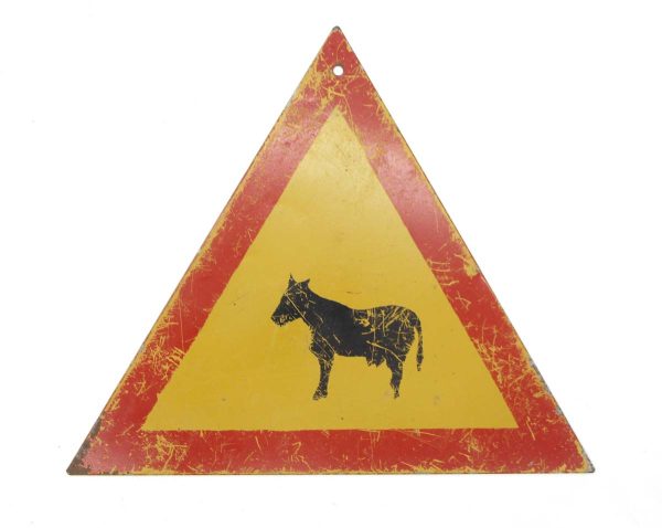 Vintage Signs - Vintage European Steel Livestock Crossing Road Traffic Sign