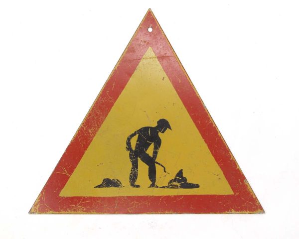 Vintage Signs - Vintage European Steel Road Work Traffic Sign