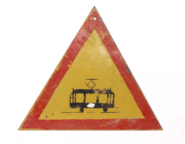 Vintage Signs - Vintage European Steel Tramway Road Traffic Sign