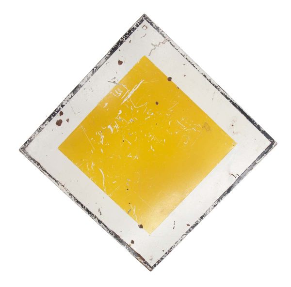 Vintage Signs - Vintage European Yellow Diamond Steel Warning Road Sign