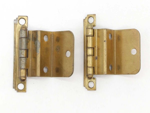 Cabinet & Furniture Hinges - Pair of Art Deco Brass Plated Steel Semi Concealed Cabinet Hinges