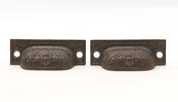 Cabinet & Furniture Pulls - Pair of 2.875 in. Antique Cast Iron Victorian Bin Pulls