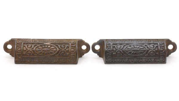 Cabinet & Furniture Pulls - Pair of 3.75 in. Antique Victorian Cast Iron Bin Drawer Pulls