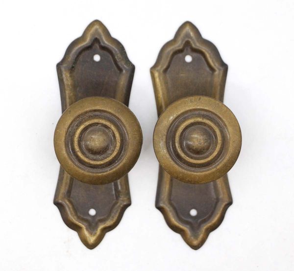 Cabinet & Furniture Pulls - Pair of Brass Bullseye Drawer Pull Cabinet Handle Knobs with Back Plates