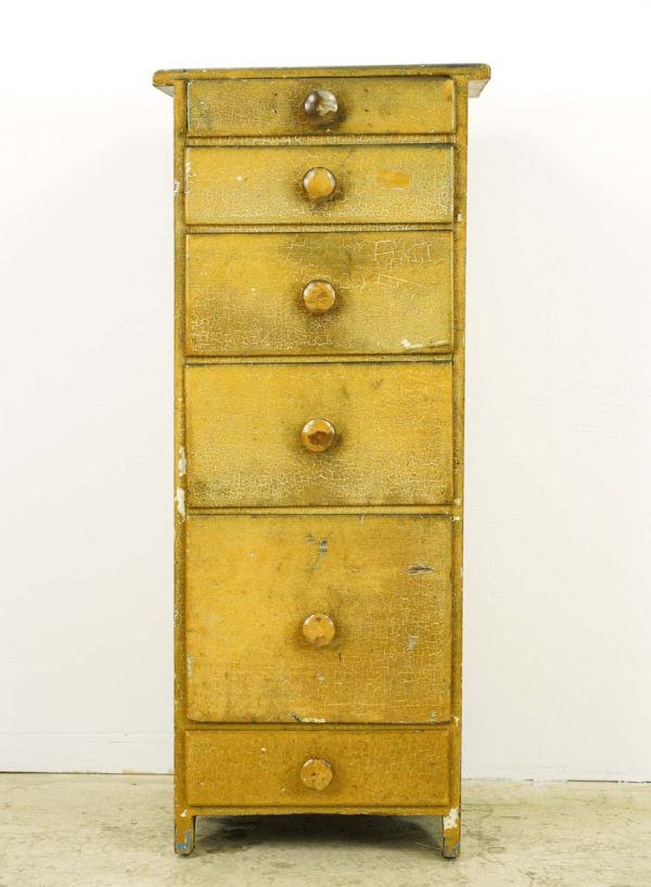 Cabinets - Antique 36 in. Crackle Yellow Painted Wood Storage Cabinet