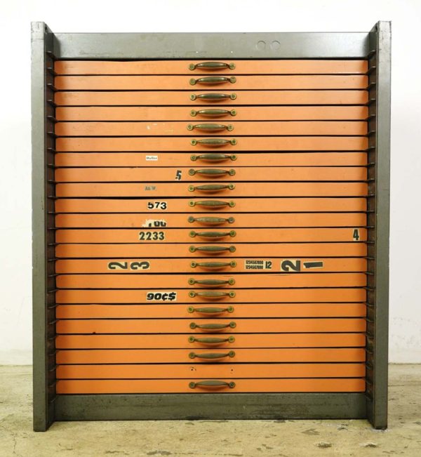 Cabinets - Industrial Steel Orange 22 Drawer Office Cabinet