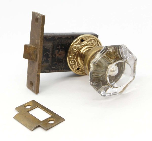 Door Knob Sets - Antique Bullet Center Octagon Glass Closet Door Knob Set