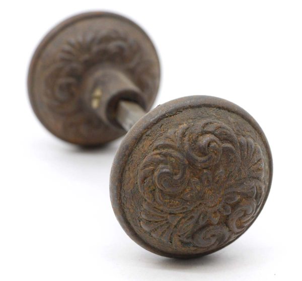 Door Knobs - Antique 1890s Romanesque Lockwood Iron Passage Door Knobs