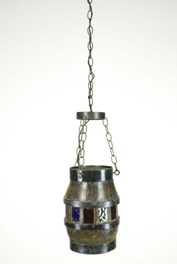 Down Lights - Reclaimed Dark Wood Barrel Colorful Glass Pendant Light