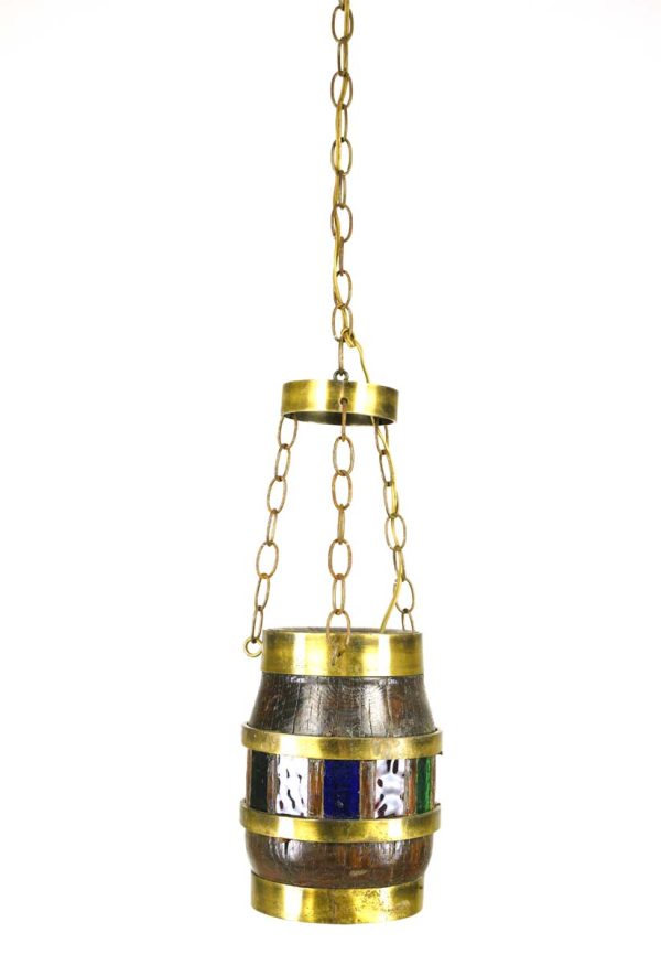 Down Lights - Reclaimed Wood Barrel Polished Brass Colorful Glass Pendant Light