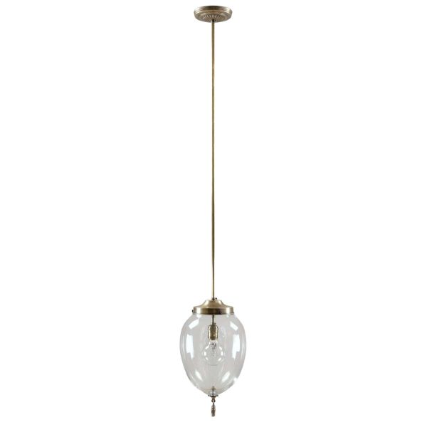 Down Lights - Restored Vintage Egg Shape Clear Glass Brass Pole Pendant Light