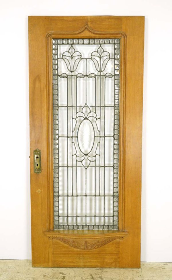 Entry Doors - Restored Antique Etched Glass Lite Wood Entry Door 80.25 x 35.75