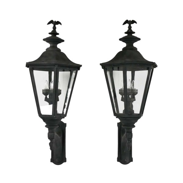 Exterior Lighting - Pair of Black Aluminum Eagle Exterior Lantern Wall Sconces