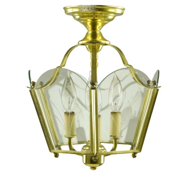 Flush & Semi Flush Mounts - Traditional Polished Brass Glass & Steel Semi Flush Mount